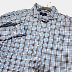 Eton Blue, White And Gray Casual Plaid Lightweight Button Down Shirt Size Large‎